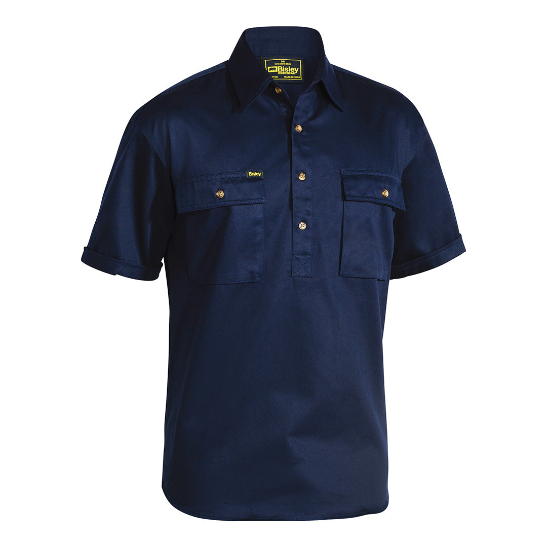 House of Uniforms The Cotton Drill Closed Front Shirt | Short Sleeve | Mens Bisley Navy