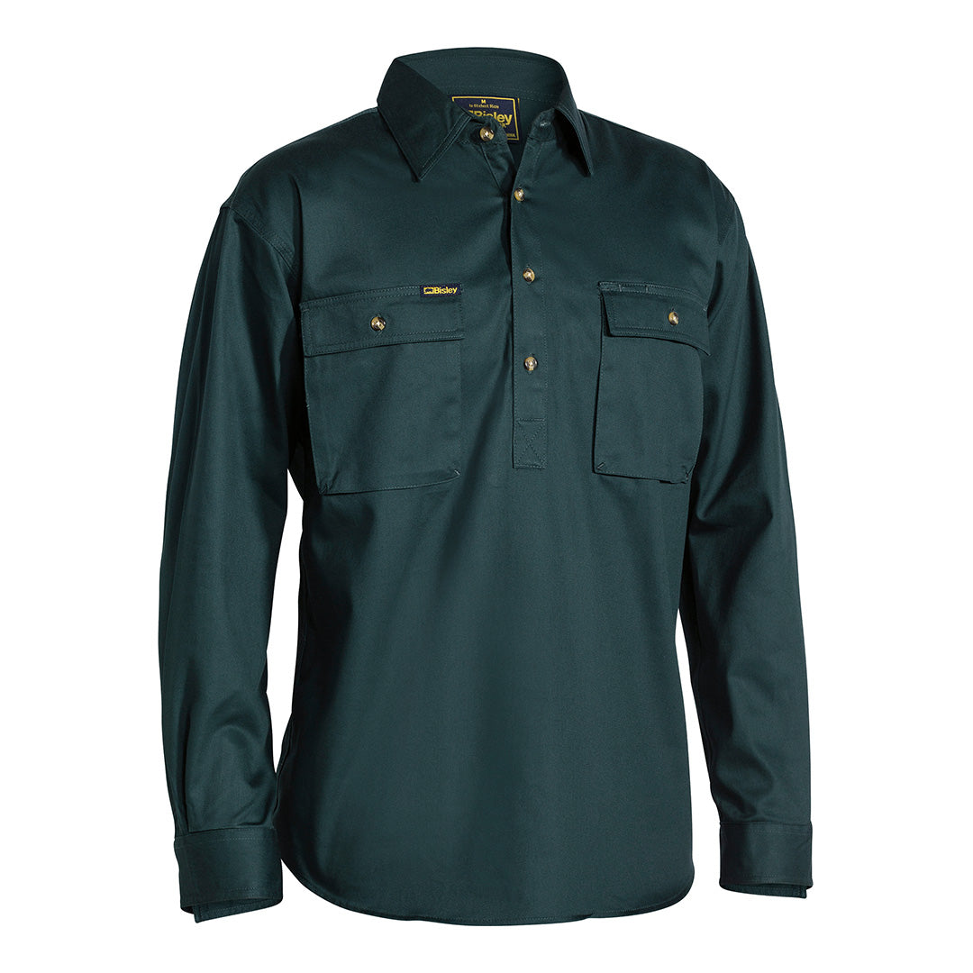 House of Uniforms The Cotton Drill Closed Front Shirt  | Long Sleeve | Mens Bisley Bottle