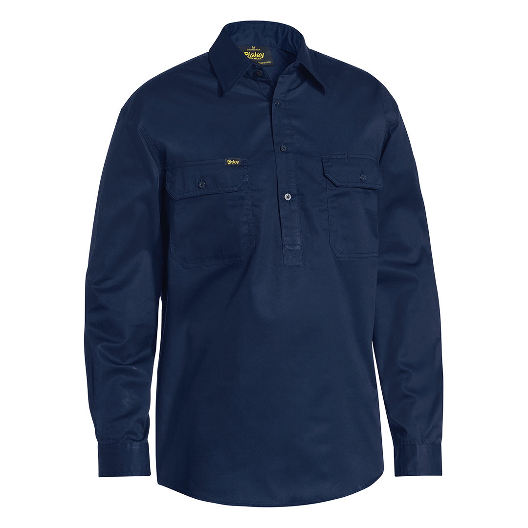 House of Uniforms The Cool Lightweight Closed Front Drill Shirt  | Long Sleeve | Mens Bisley Navy