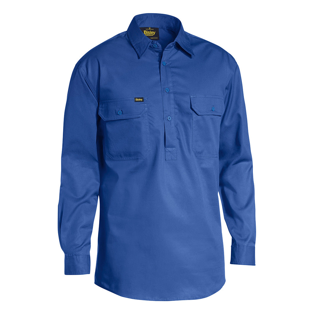 House of Uniforms The Cool Lightweight Closed Front Drill Shirt  | Long Sleeve | Mens Bisley Royal