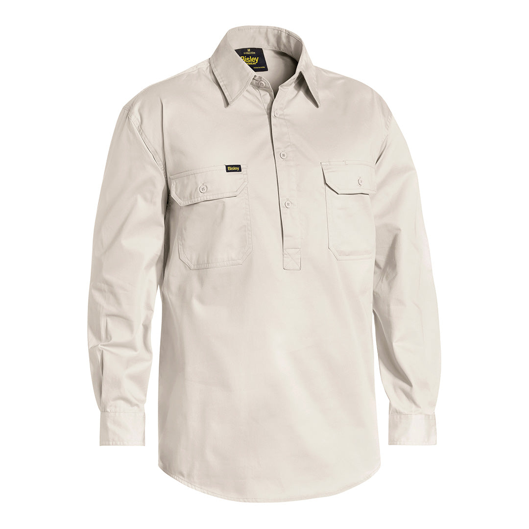 House of Uniforms The Cool Lightweight Closed Front Drill Shirt  | Long Sleeve | Mens Bisley Sand
