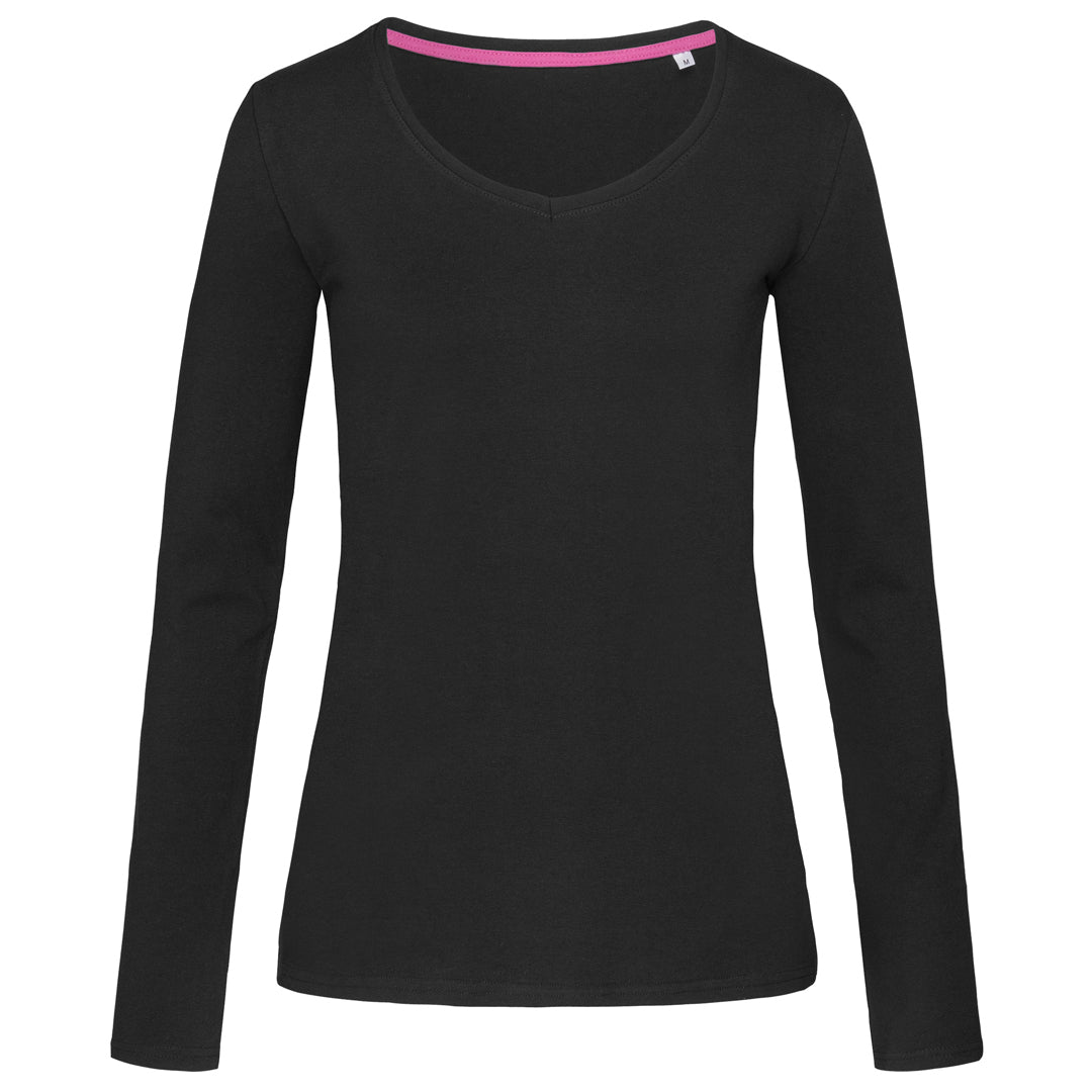 House of Uniforms The Claire V Neck Tee | Long Sleeve | Ladies Stedman Black