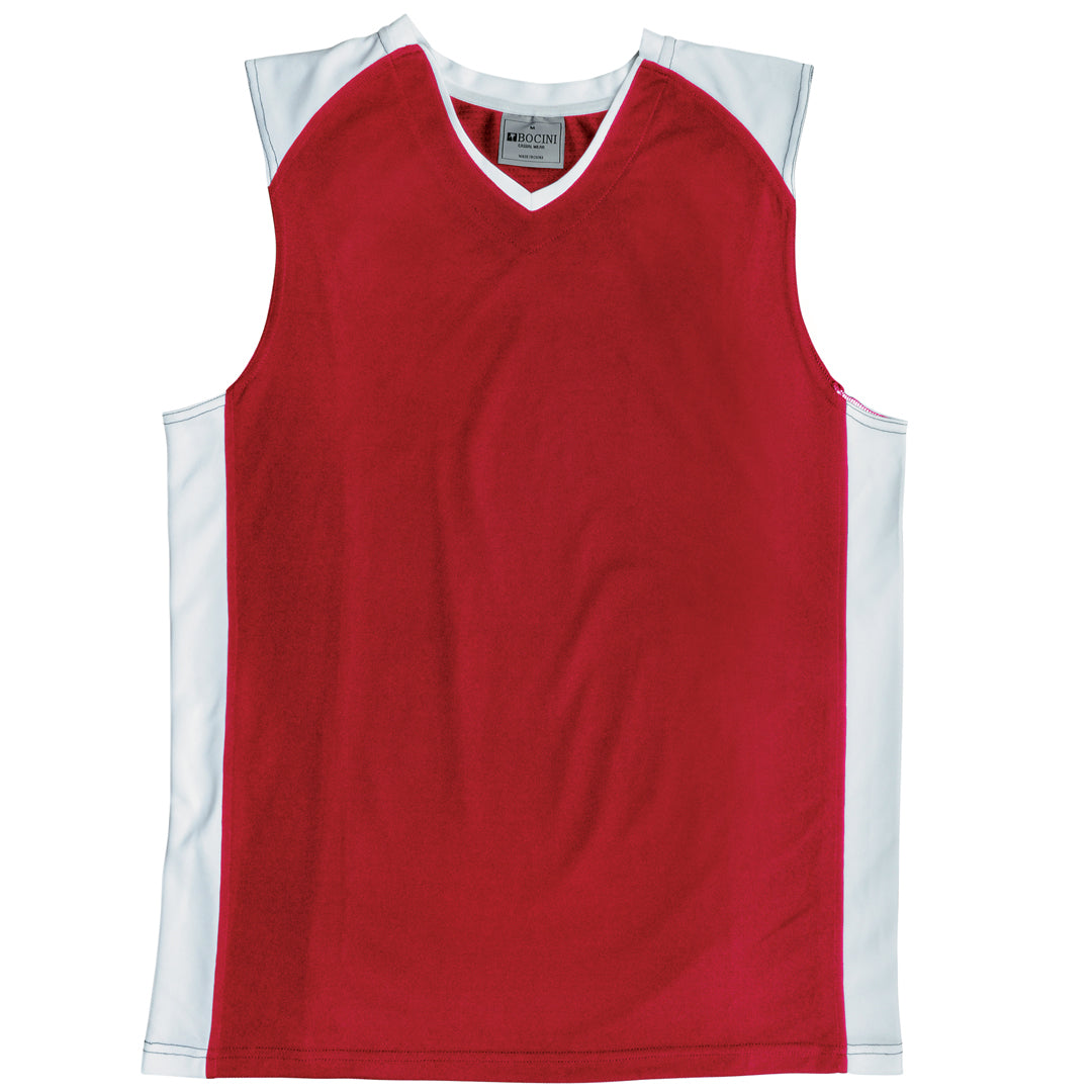 House of Uniforms The Contrast Basketball Singlet | Kids Bocini Red/White