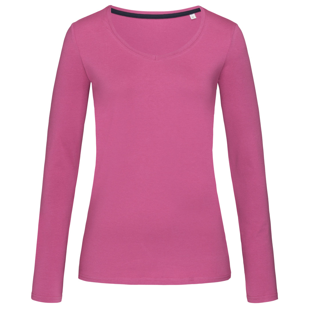 House of Uniforms The Claire V Neck Tee | Long Sleeve | Ladies Stedman Hot Pink