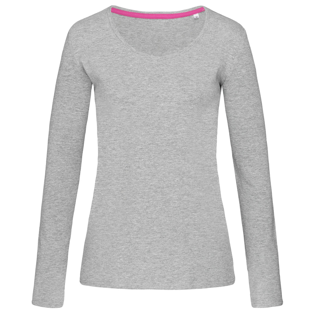House of Uniforms The Claire V Neck Tee | Long Sleeve | Ladies Stedman Grey Marle