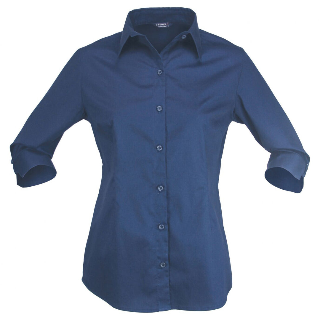 House of Uniforms The Candidate Shirt | Ladies | 3/4 Sleeve Stencil Navy