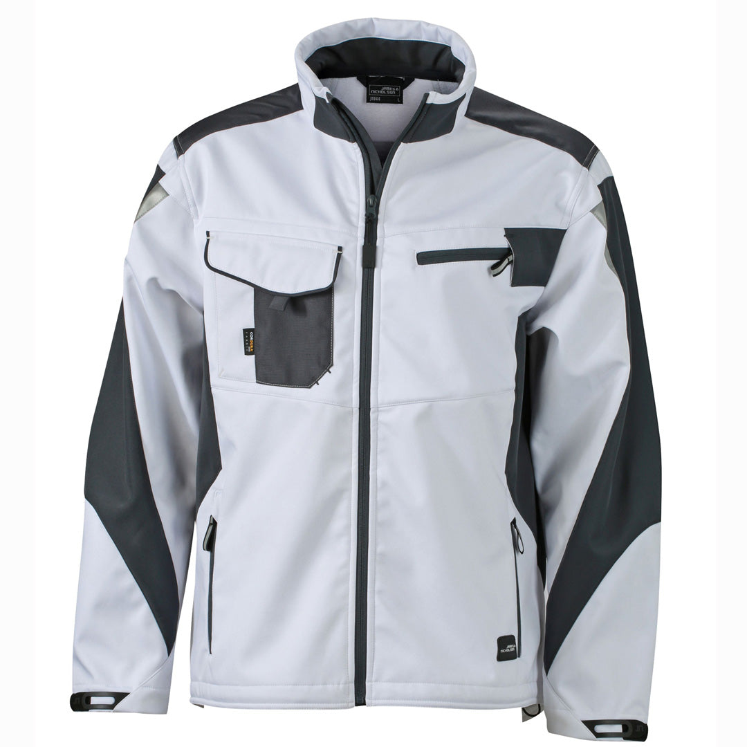 House of Uniforms The Workwear Softshell Jacket | Mens James & Nicholson White/Carbon