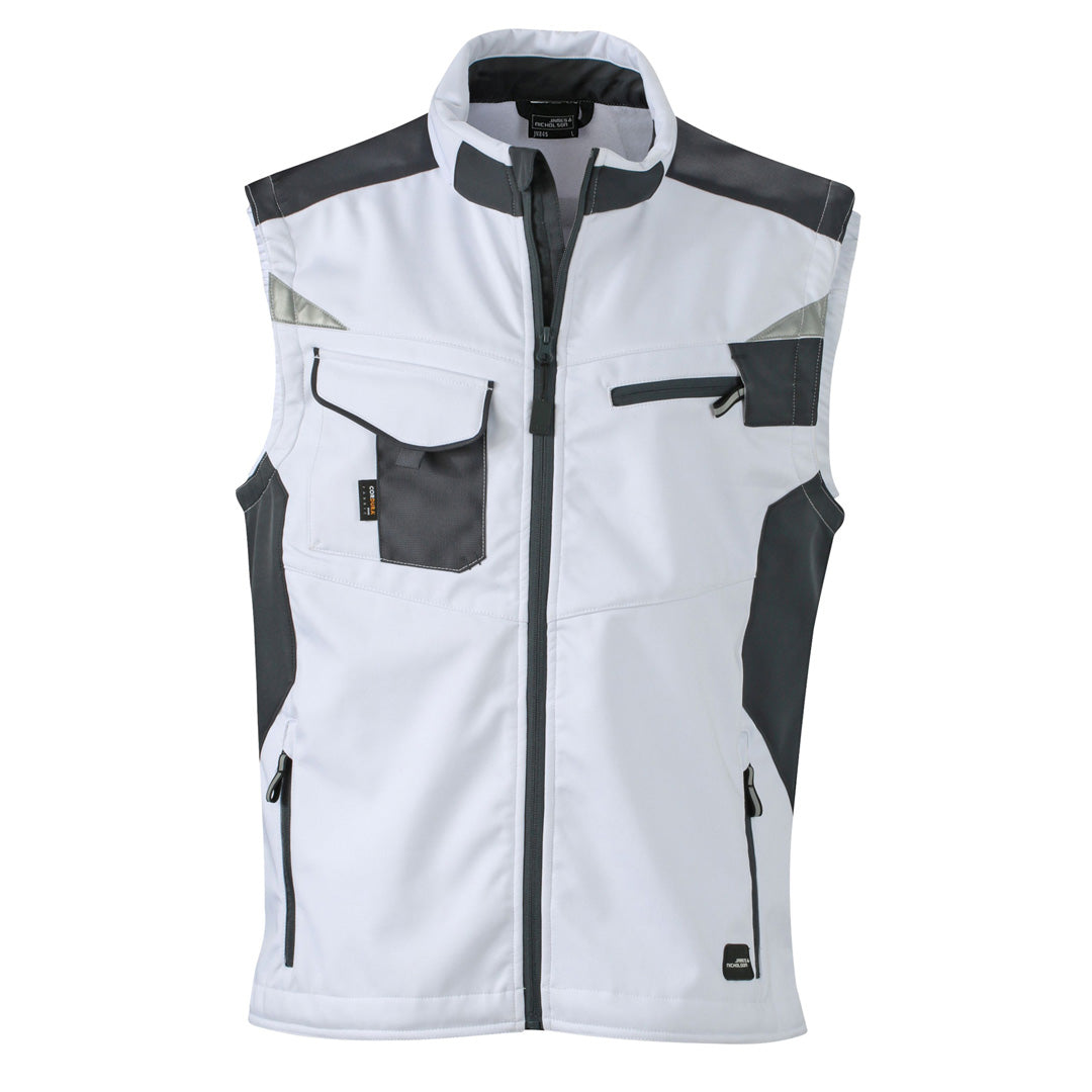 House of Uniforms The Workwear Softshell Vest | Mens James & Nicholson White/Carbon