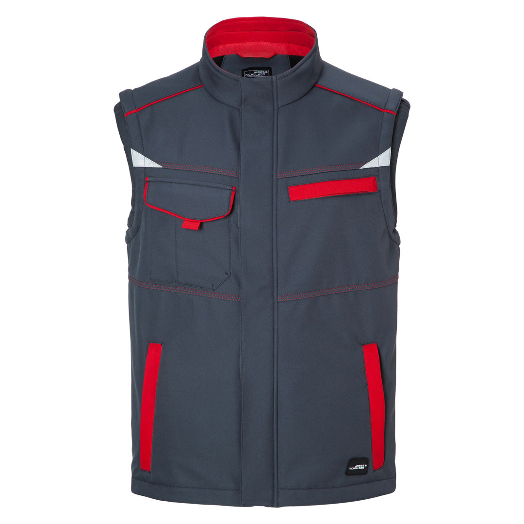 House of Uniforms The Level 2 Softshell Vest | Mens James & Nicholson Carbon/Red