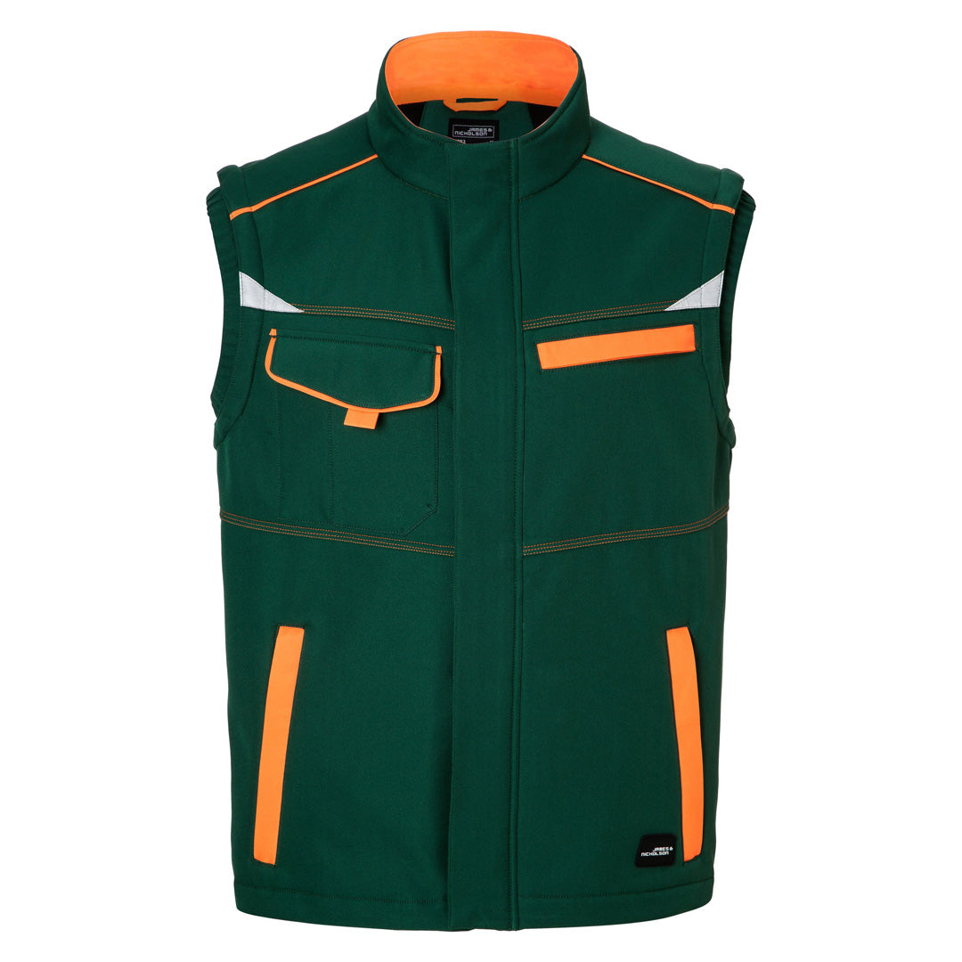 House of Uniforms The Level 2 Softshell Vest | Mens James & Nicholson Green/Orange