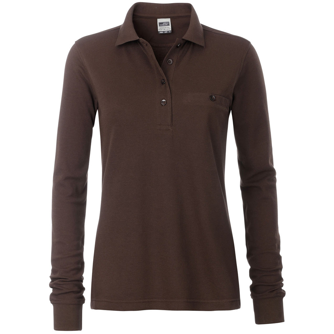 House of Uniforms The Work Pocket Polo | Long Sleeve | Ladies James & Nicholson Brown