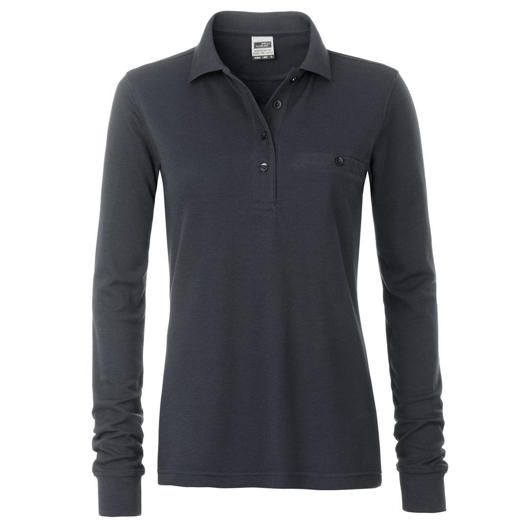 House of Uniforms The Work Pocket Polo | Long Sleeve | Ladies James & Nicholson Carbon1