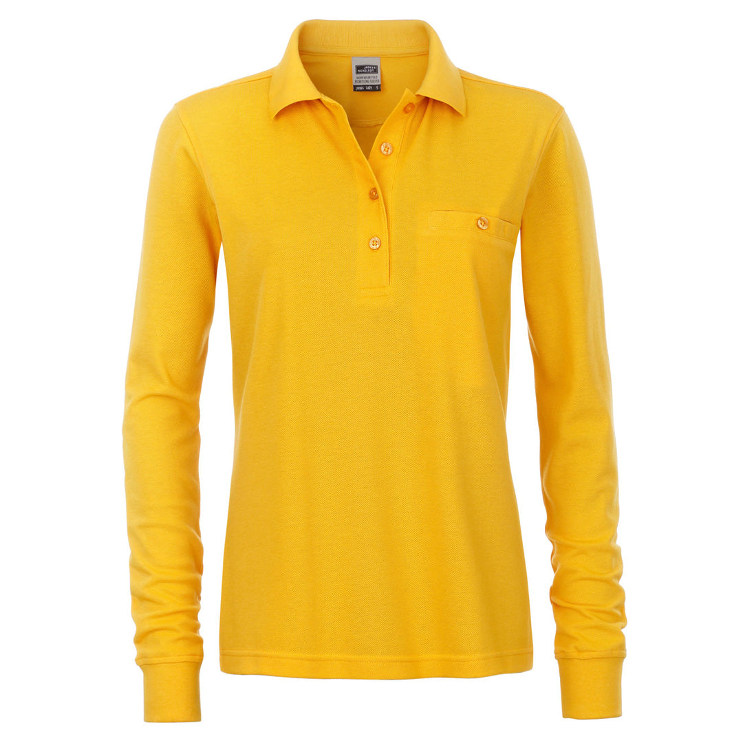 House of Uniforms The Work Pocket Polo | Long Sleeve | Ladies James & Nicholson Gold