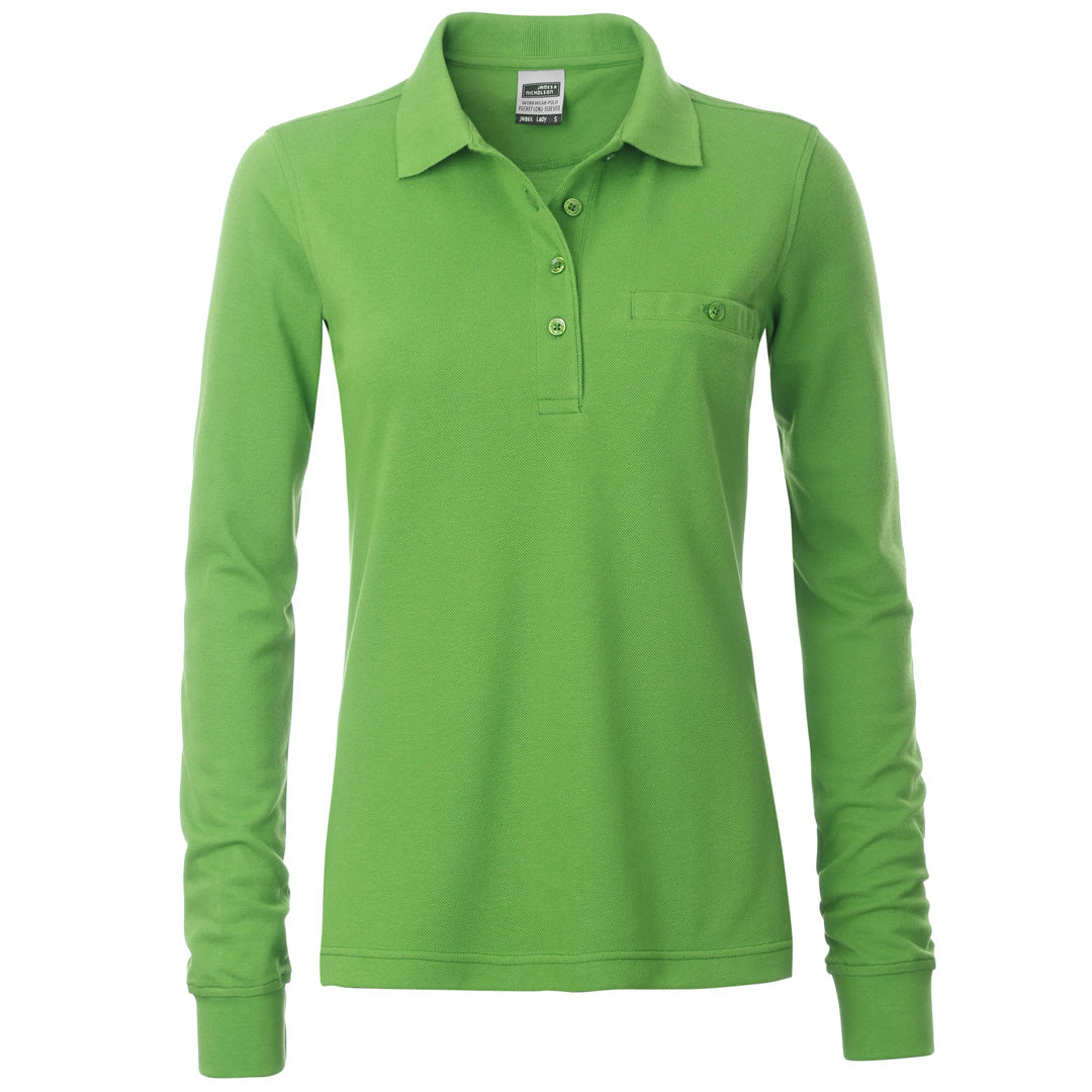 House of Uniforms The Work Pocket Polo | Long Sleeve | Ladies James & Nicholson Lime