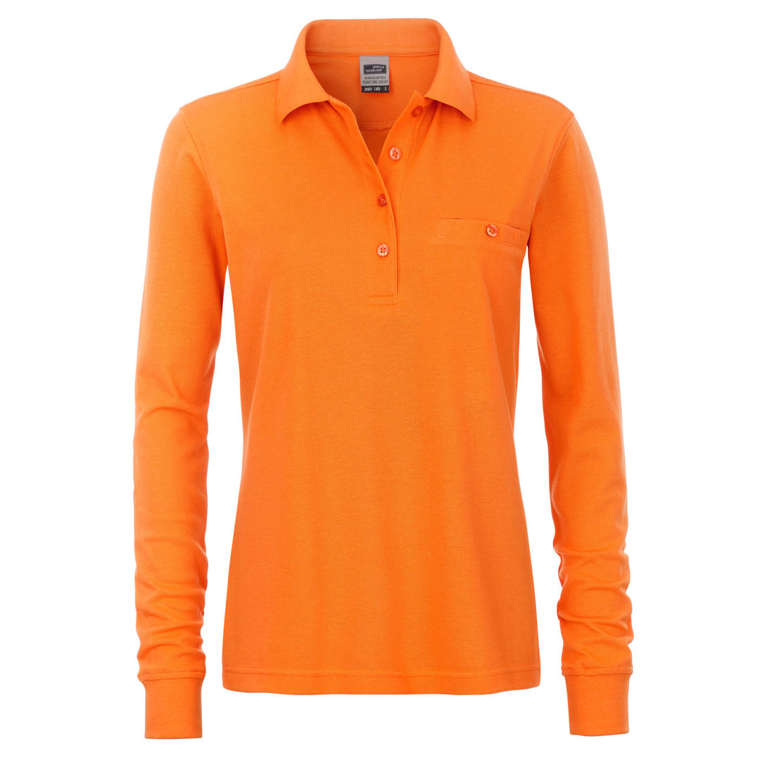 House of Uniforms The Work Pocket Polo | Long Sleeve | Ladies James & Nicholson Orange