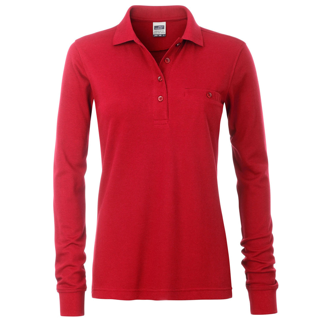 House of Uniforms The Work Pocket Polo | Long Sleeve | Ladies James & Nicholson Red