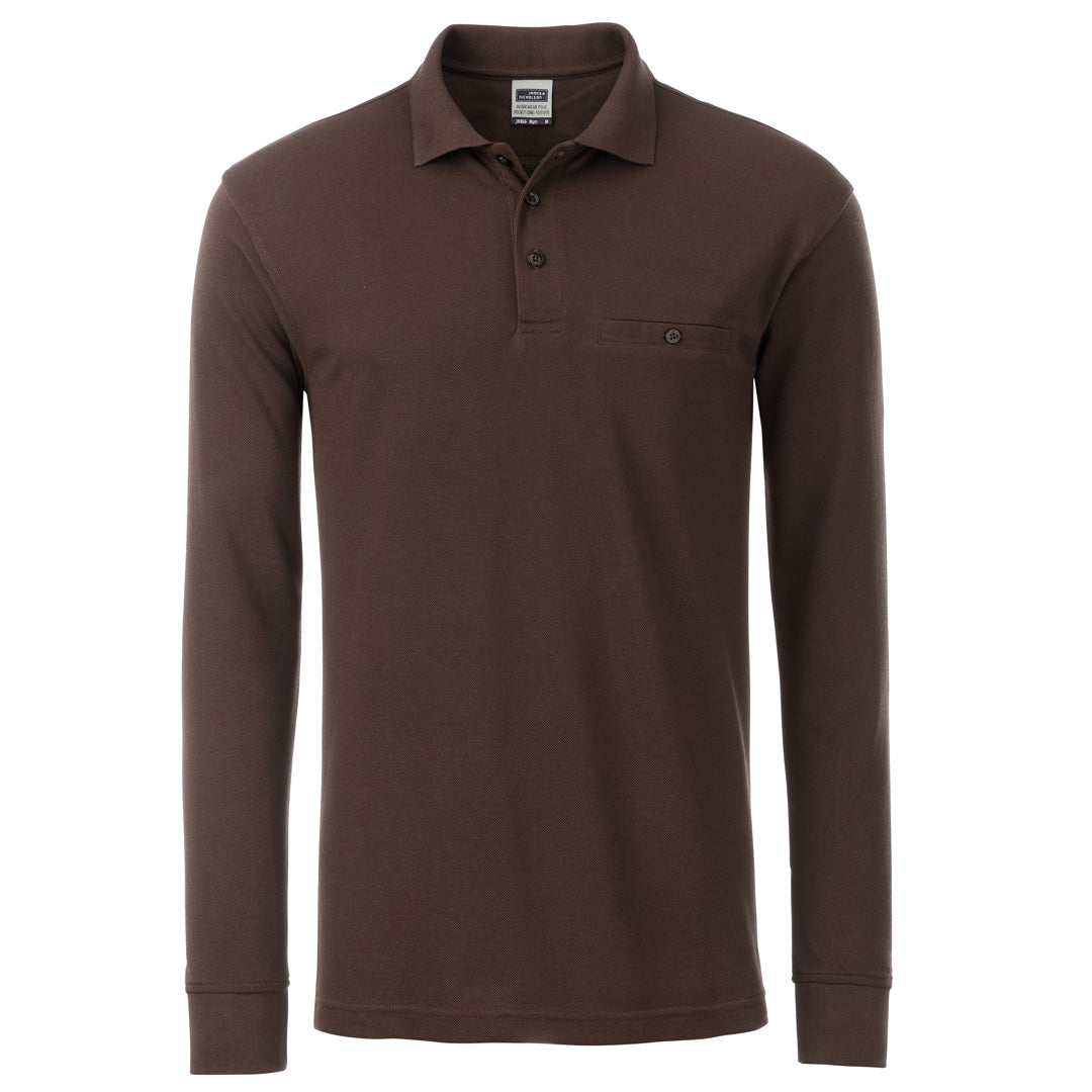 House of Uniforms The Work Pocket Polo | Long Sleeve | Mens James & Nicholson Brown
