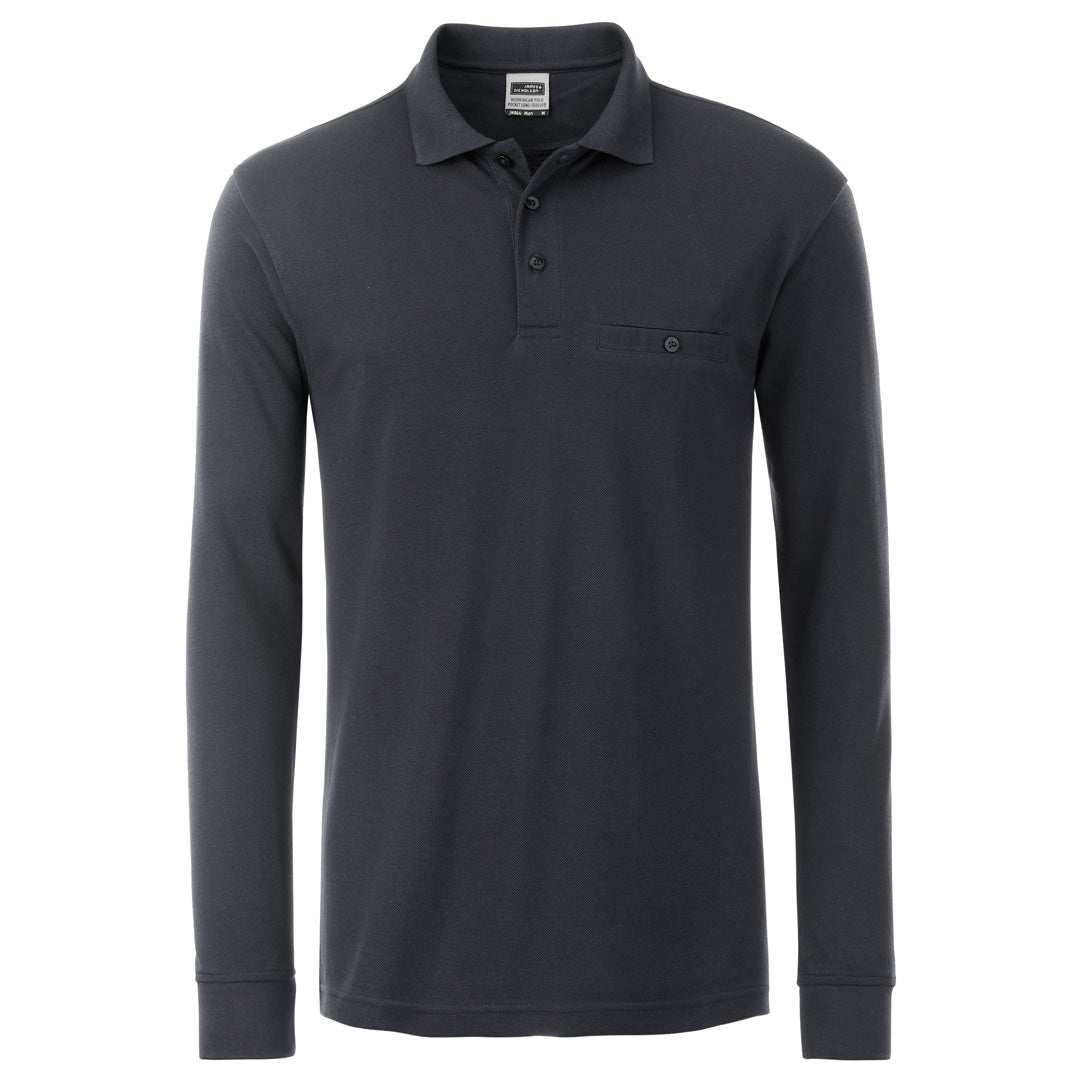 House of Uniforms The Work Pocket Polo | Long Sleeve | Mens James & Nicholson Carbon1