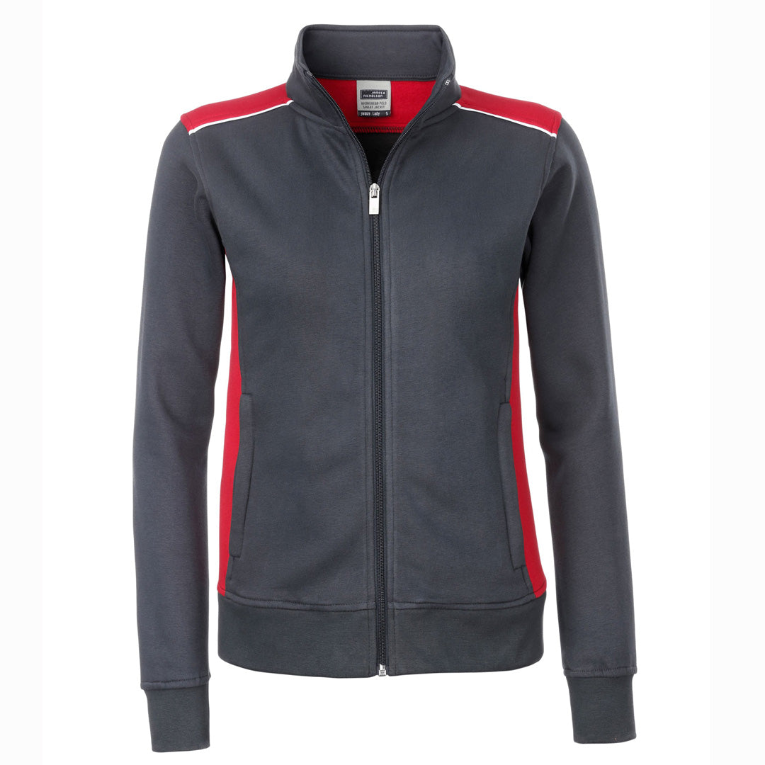 House of Uniforms The Level 2 Sweat Jacket | Ladies James & Nicholson Carbon/Red