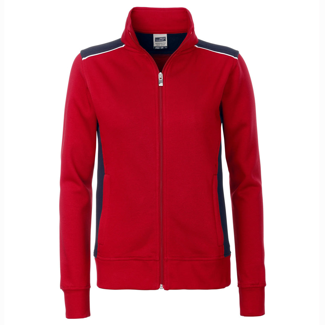 House of Uniforms The Level 2 Sweat Jacket | Ladies James & Nicholson Red/Navy