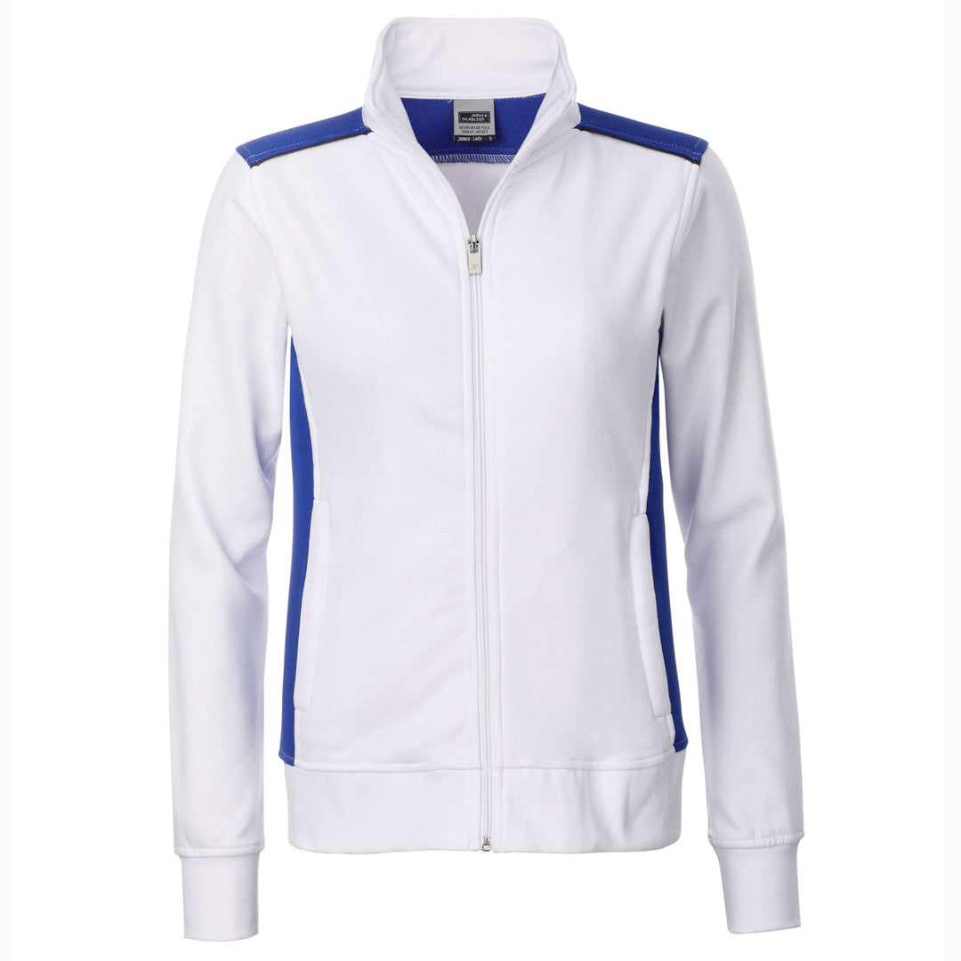House of Uniforms The Level 2 Sweat Jacket | Ladies James & Nicholson White/Royal