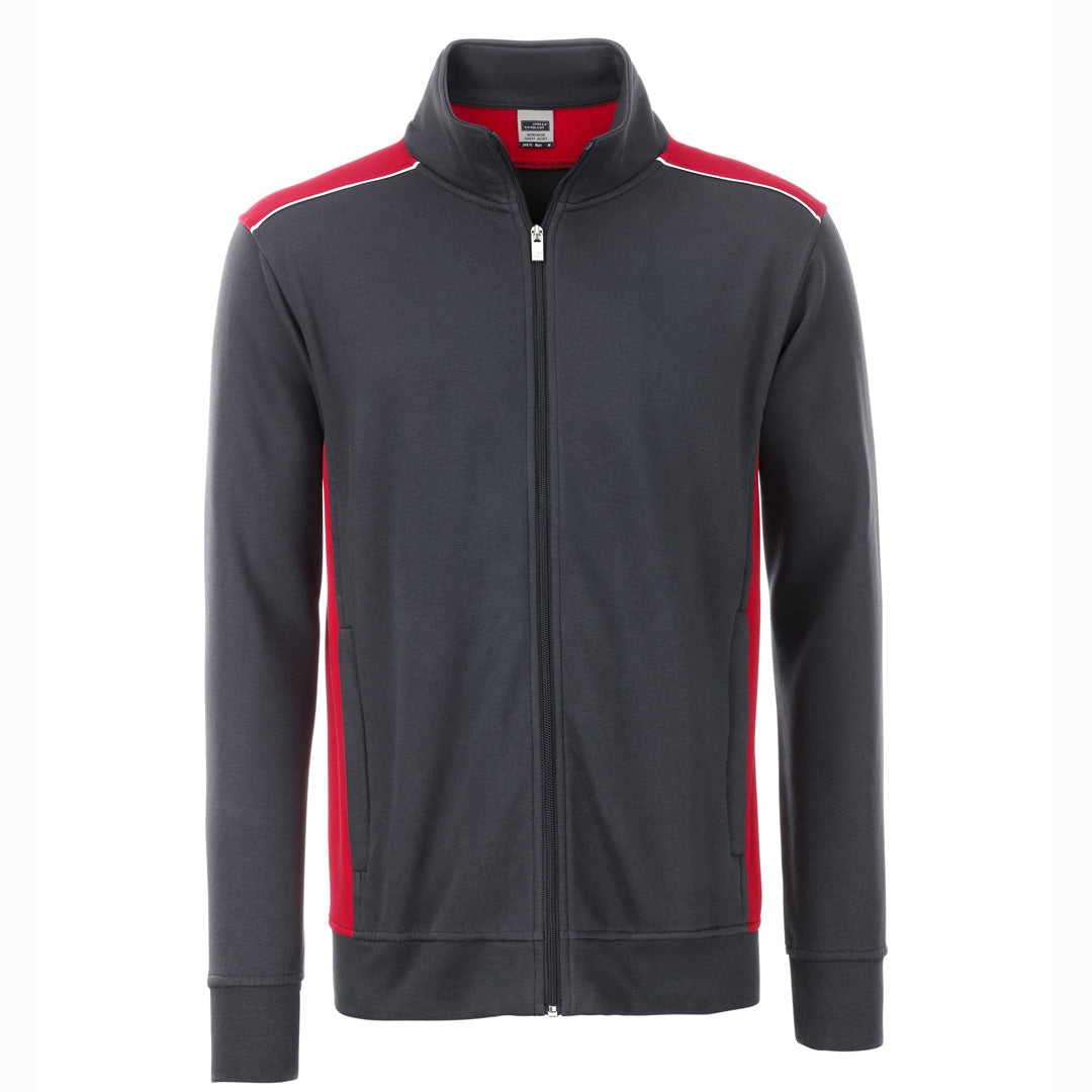 House of Uniforms The Level 2 Sweat Jacket | Mens James & Nicholson Carbon/Red