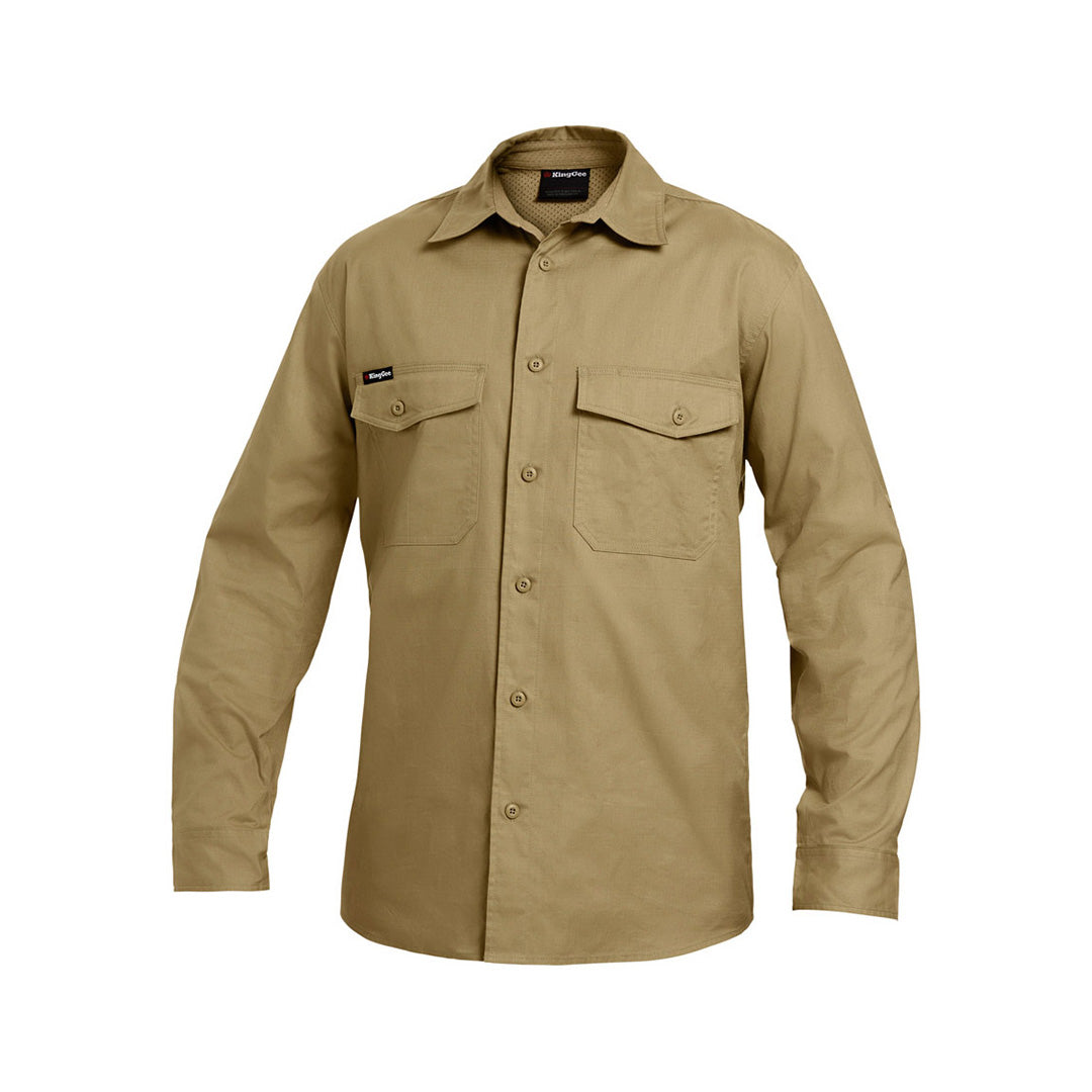House of Uniforms The Work Cool 2 Shirt | Mens | Long Sleeve KingGee Khaki