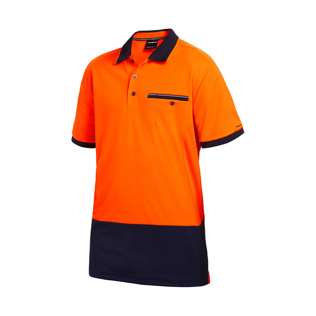 House of Uniforms The Hyperfreeze Polo | Mens | Short Sleeve KingGee Orange/Navy