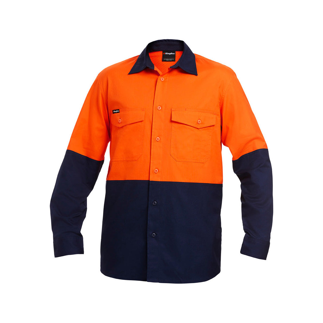 House of Uniforms The Work Cool 2 Spliced Shirt | Mens | Long Sleeve KingGee Orange/Navy