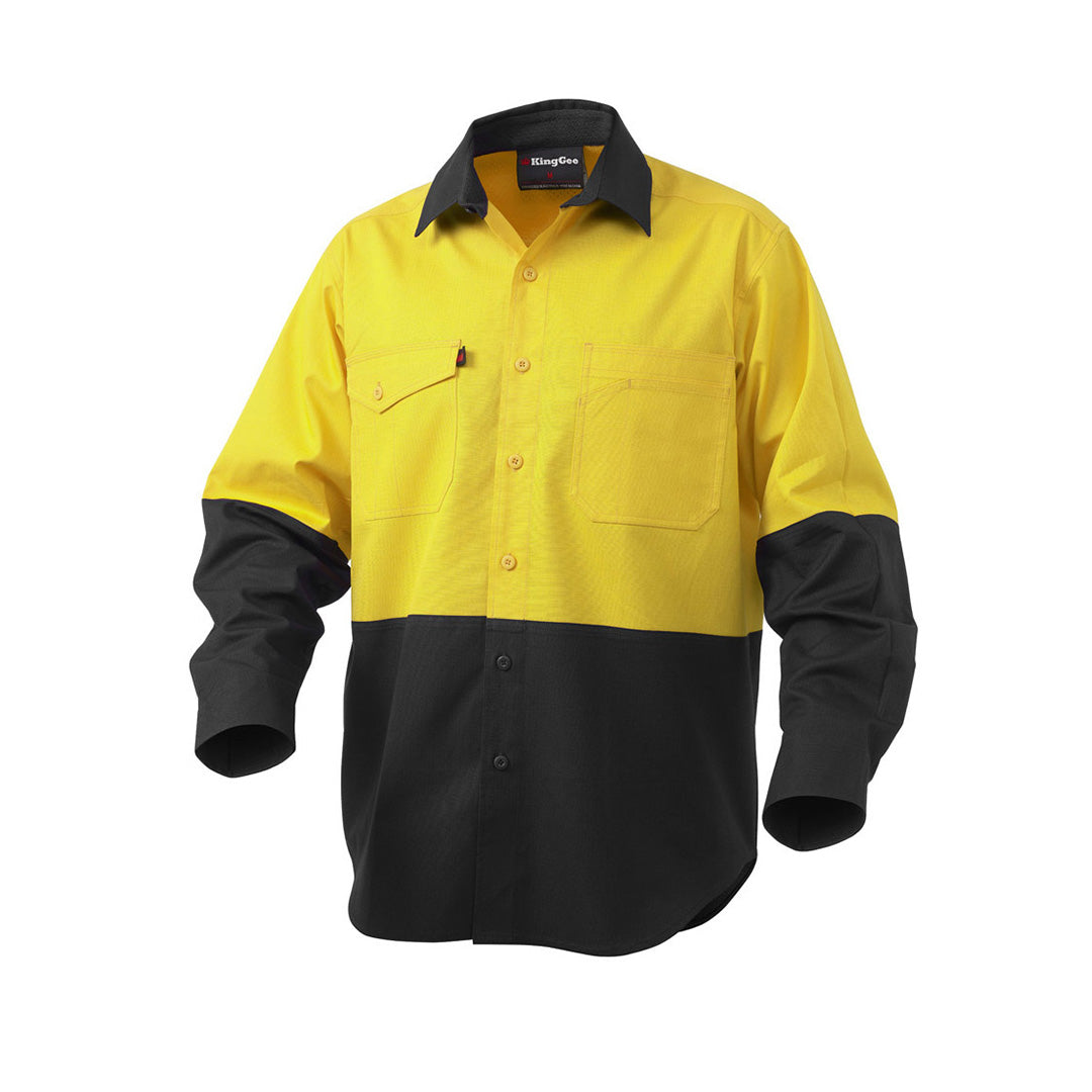 House of Uniforms The Work Cool 2 Spliced Shirt | Mens | Long Sleeve KingGee Yellow/Black
