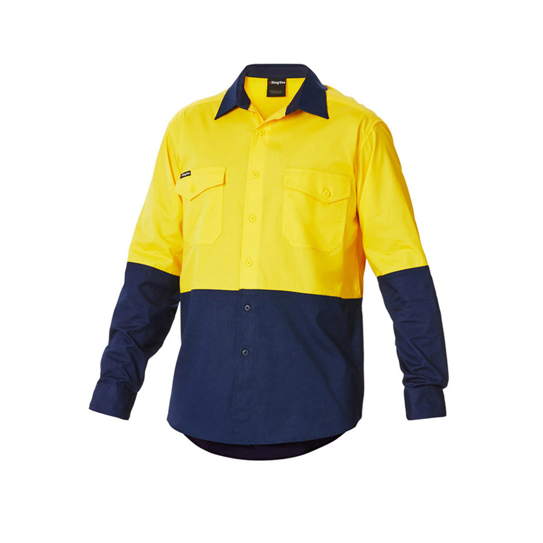 House of Uniforms The Work Cool 2 Spliced Shirt | Mens | Long Sleeve KingGee Yellow/Navy
