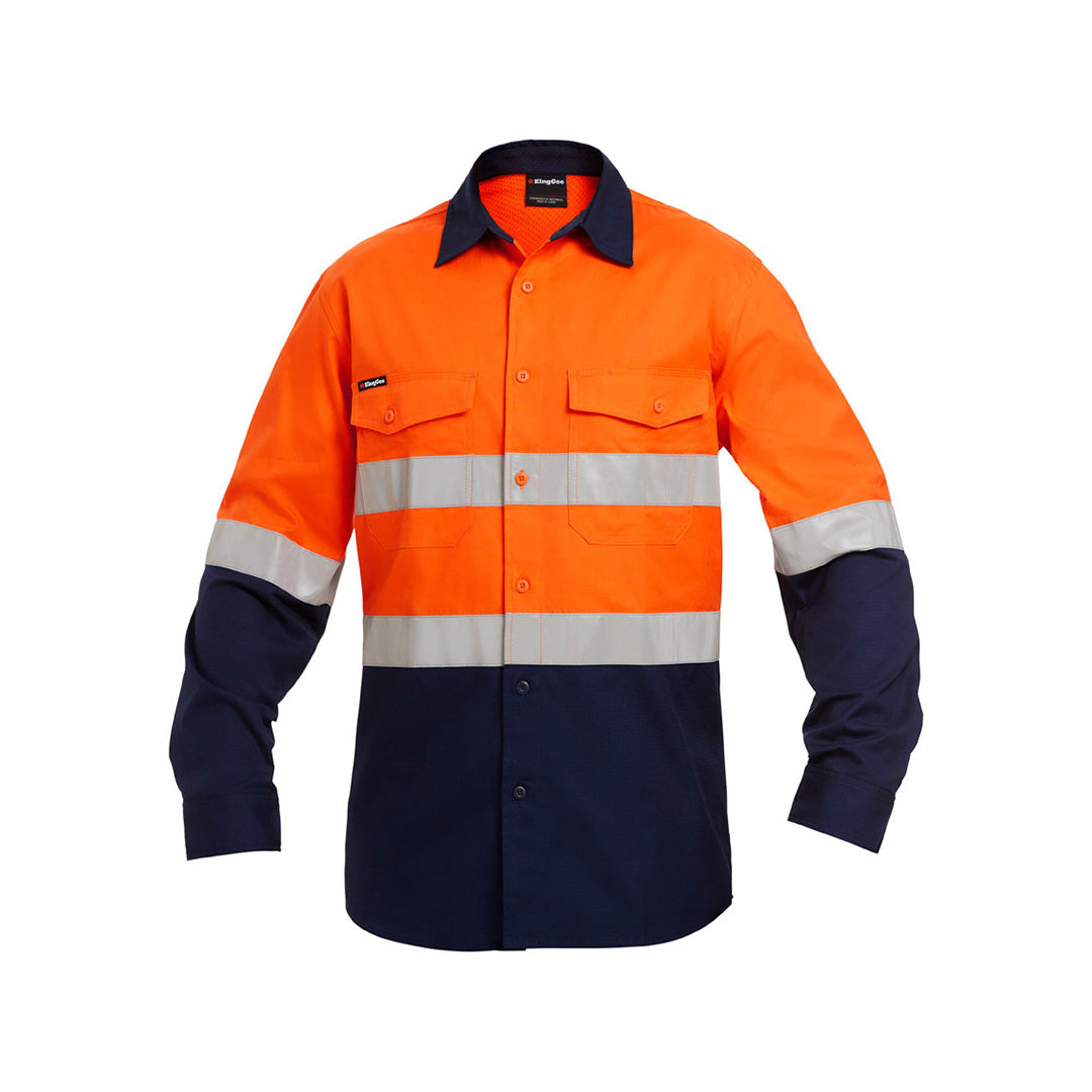 House of Uniforms The Work Cool 2 Spliced Reflective Shirt | Adults | Long Sleeve KingGee Orange/Navy