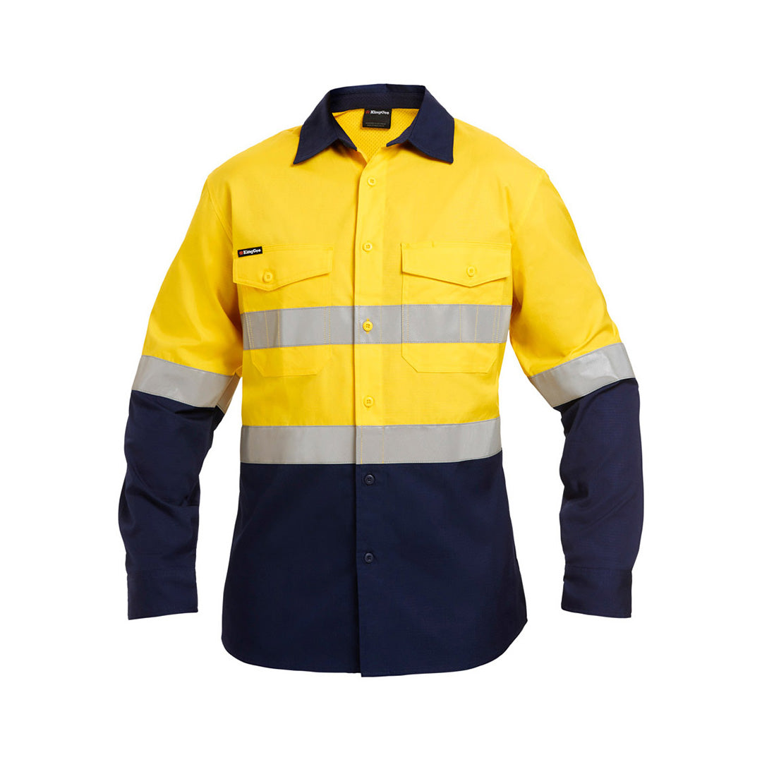 House of Uniforms The Work Cool 2 Spliced Reflective Shirt | Adults | Long Sleeve KingGee Yellow/Navy