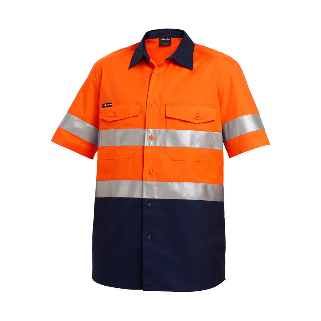 House of Uniforms The Work Cool 2 Spliced Reflective Shirt | Adults | Short Sleeve KingGee Orange/Navy