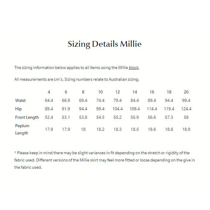 The Classic Millie Skirt FR | Ladies | Sizing Information