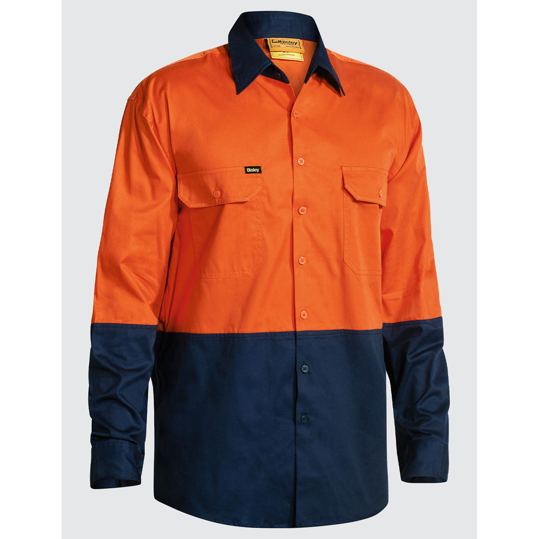 House of Uniforms The Two Tone Lightweight Shirt | Hi Vis | Long Sleeve | Mens Bisley Orange/Navy