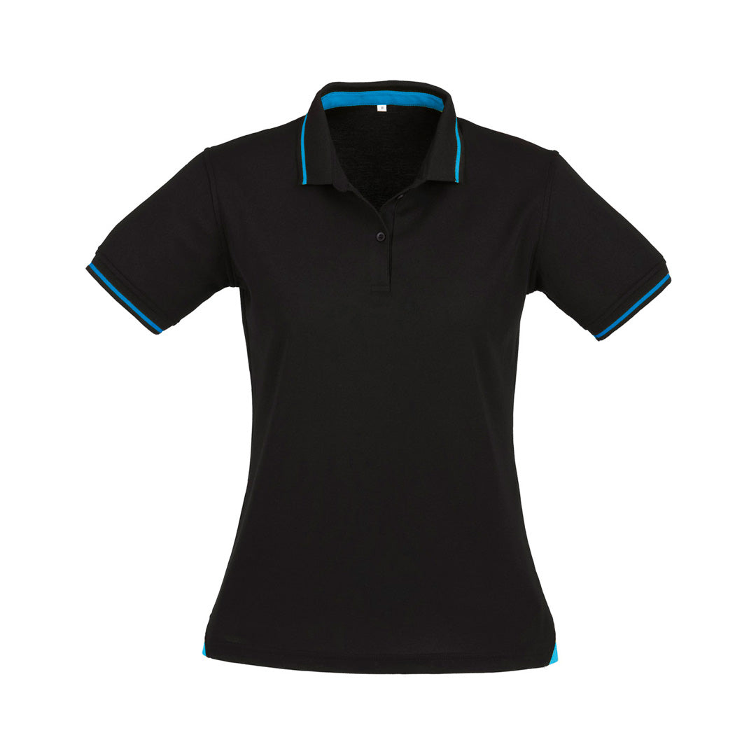 House of Uniforms The Jet Polo | Ladies | Short Sleeve Biz Collection Black/Cyan