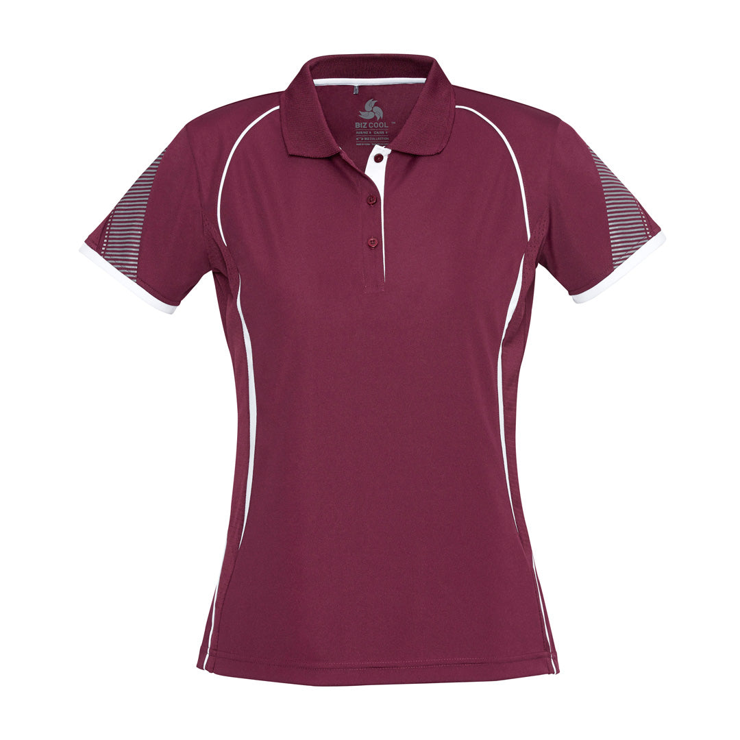 House of Uniforms The Razor Polo | Ladies | Short Sleeve | Plus Biz Collection Maroon/White