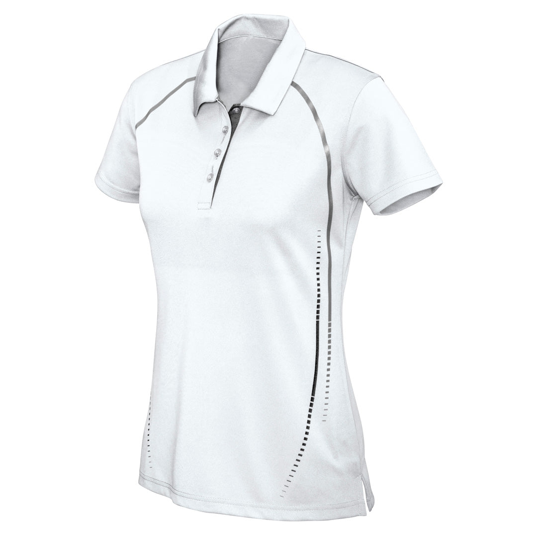 House of Uniforms The Cyber Polo | Ladies | Short Sleeve Biz Collection White/Silver