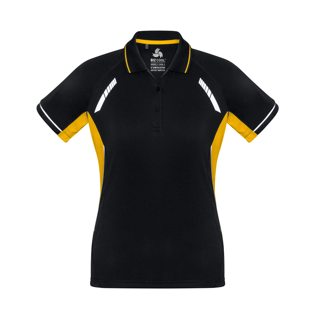 House of Uniforms The Renegade Polo | Ladies | Short Sleeve | Plus Biz Collection Black/Gold/Silver