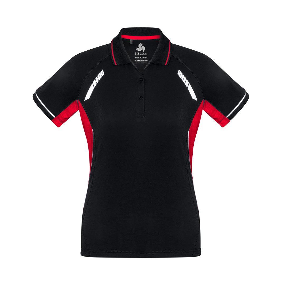 House of Uniforms The Renegade Polo | Ladies | Short Sleeve Biz Collection Black/Red/Silver