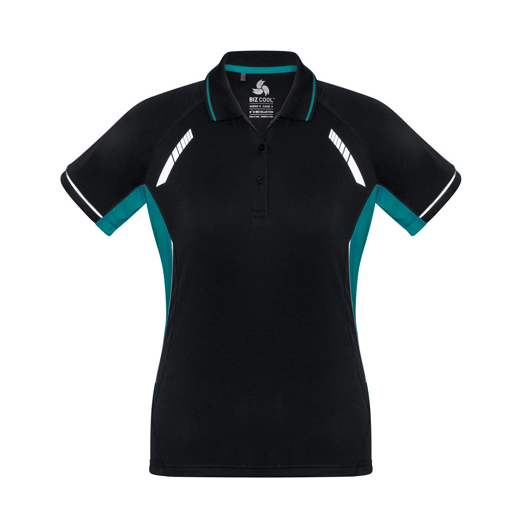 House of Uniforms The Renegade Polo | Ladies | Short Sleeve Biz Collection Black/Teal/Silver