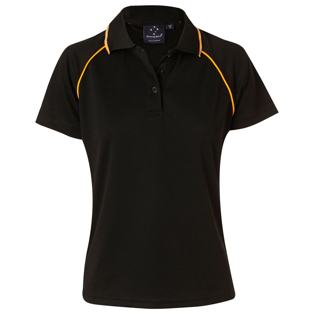 House of Uniforms The Champion Polo | Ladies | Short Sleeve Winning Spirit Black/Gold