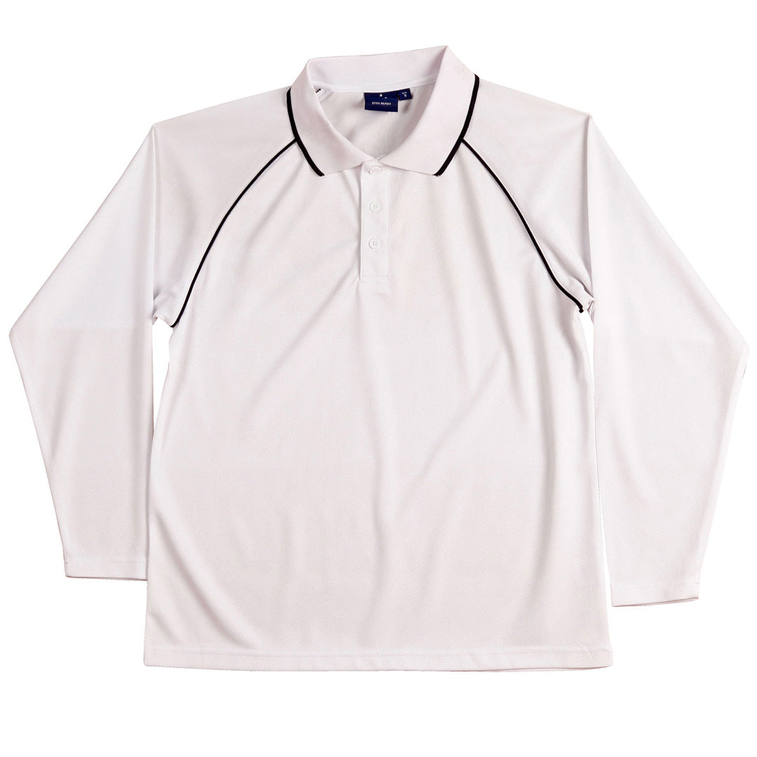 House of Uniforms The Champion Polo | Mens | Long Sleeve Winning Spirit White/Navy