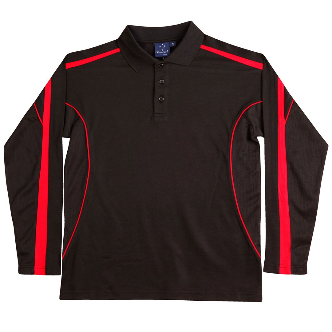 House of Uniforms The Legend Polo | Mens | Long Sleeve Winning Spirit Black/Red