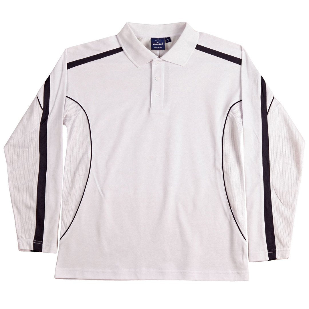 House of Uniforms The Legend Polo | Mens | Long Sleeve Winning Spirit White/Navy