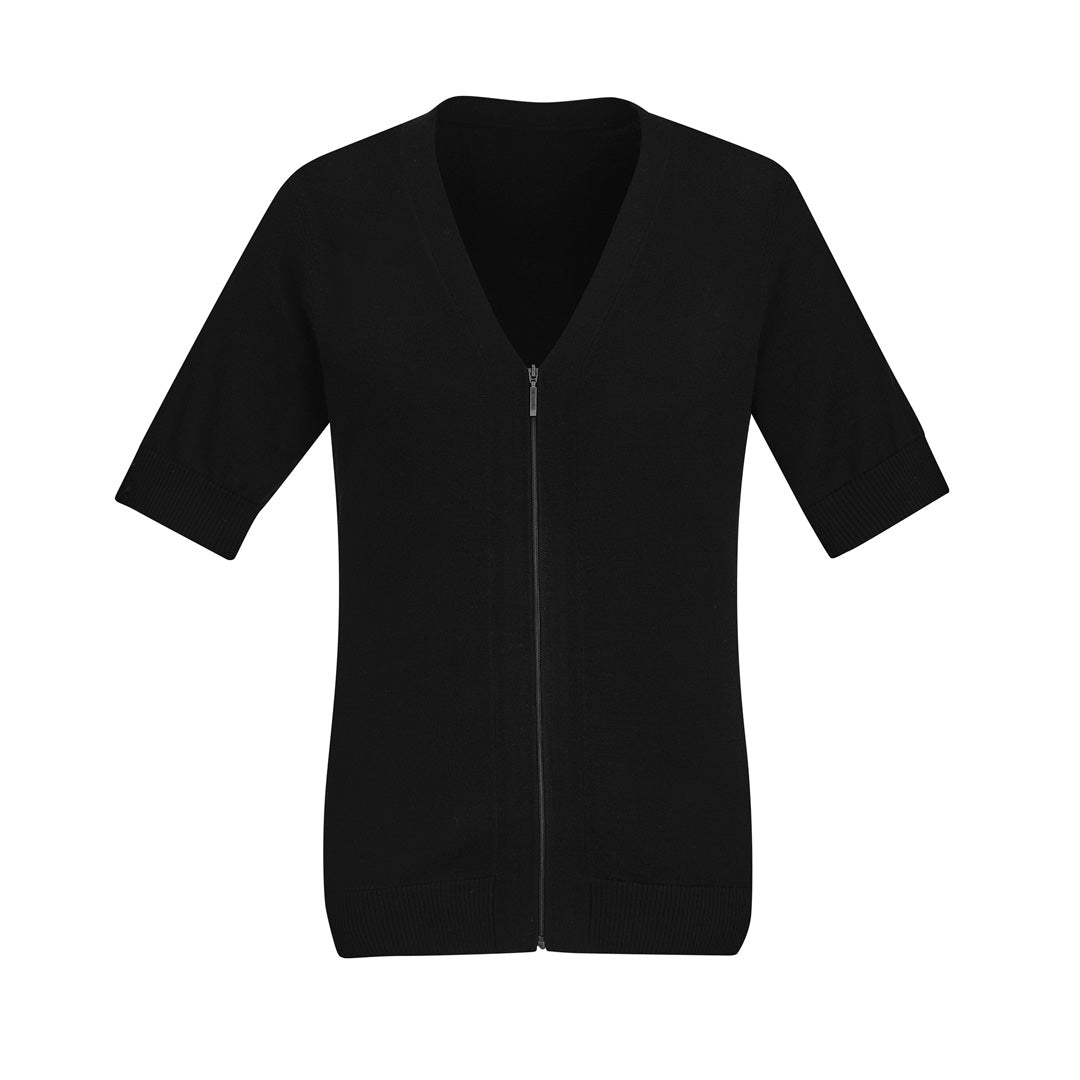 House of Uniforms The Zip Front Cardigan | Short Sleeve | Ladies Biz Care Black