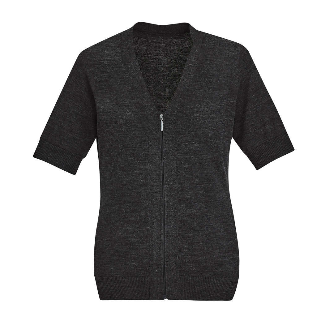 House of Uniforms The Zip Front Cardigan | Short Sleeve | Ladies Biz Care Charcoal