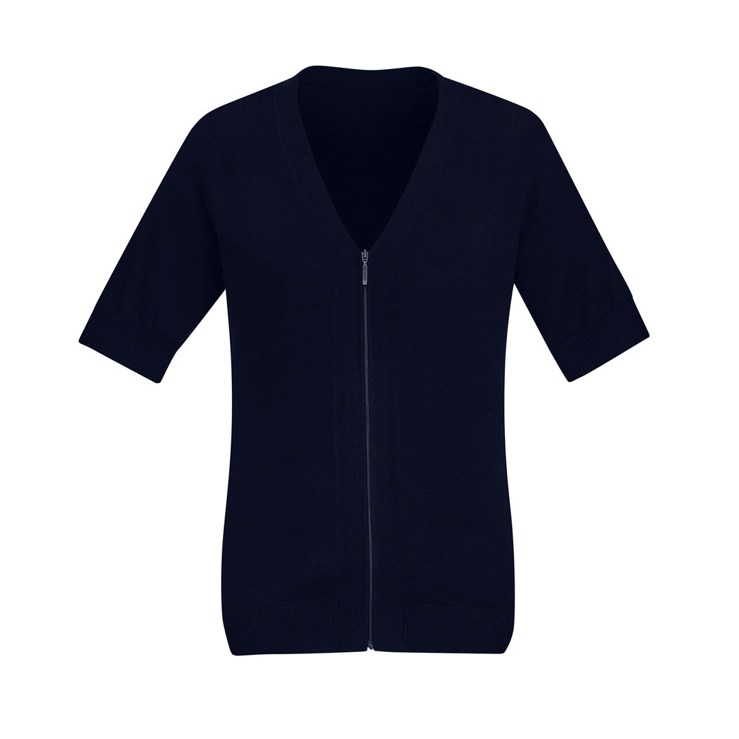 House of Uniforms The Zip Front Cardigan | Short Sleeve | Ladies Biz Care Navy