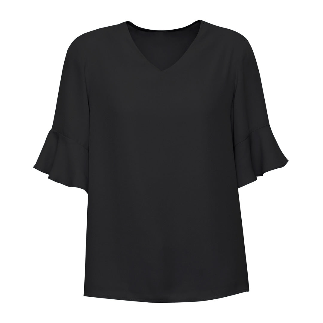House of Uniforms The Aria Blouse | Ladies | Short Sleeve Biz Corporates Black